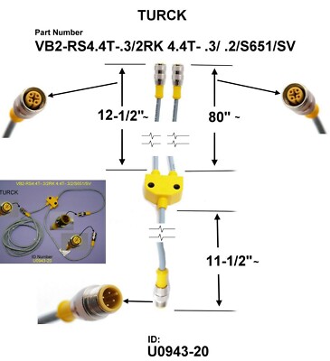 NEW M12 TURCK U0943-20 PARALLEL SENSOR CABLE VB2-RS4.4T-.3/2RK4.4T-.3/2/S651/SV