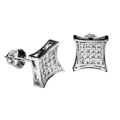 Men's Hip Hop Silver Pave CZ Cross Earrings – Brass With Screw Backs, Iced Out Style 961S