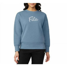 FILA Ladies' Logo Crew Neck Fleece Sweatshirt Springlake Blue,Large NEW W TAG