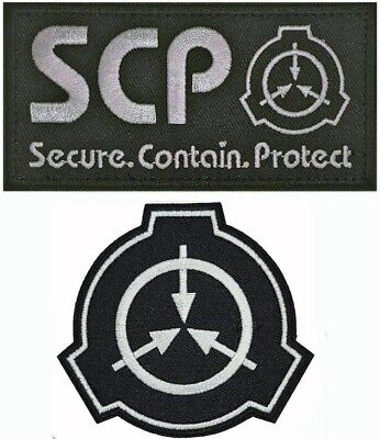 The symbol of the SCP Foundation in a crest variant containing their  unofficial motto of: Secure, contain, protect, if you're fa…