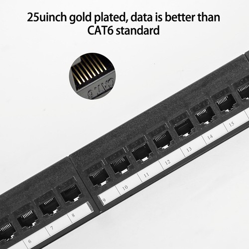 19Inch 1U Cabinet Rack Pass-Through 24 Port CAT6 Patch Panel RJ45 Cable Adapter - Photo 4/7