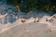 Landscape nature aerial view trees sea beach stones sand Custom Gaming Mat Desk