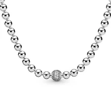 925 Sterling Silver Pendant Necklace 18 in Beads & Pavé NEW Chain Free Shipping