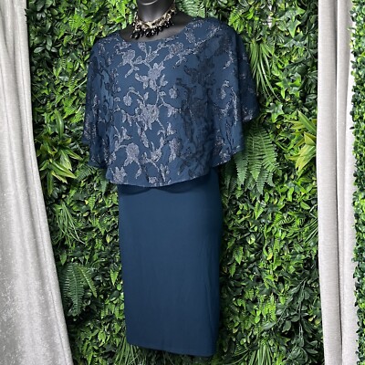 CONNECTED Dress Women 24W Green Cape Draped Sleeve Round Neckline 2012