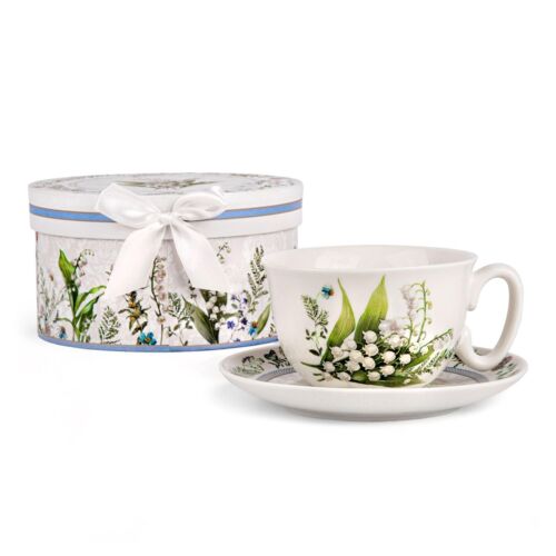 Coupe à thé et soucoupe Lily of the Valley Bone China dans une boîte cadeau 300 ml tasse en porcelaine - Photo 1 sur 9