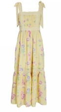 NEW LoveShackFancy Ayala Midi Dress Bright Azalea Yellow Pink Floral Sz 10 $445