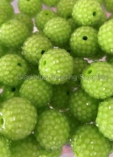 25 Qty 20mm Green Rhinestone Acrylic Beads, Bubblegum Beads, Chunky Bead
