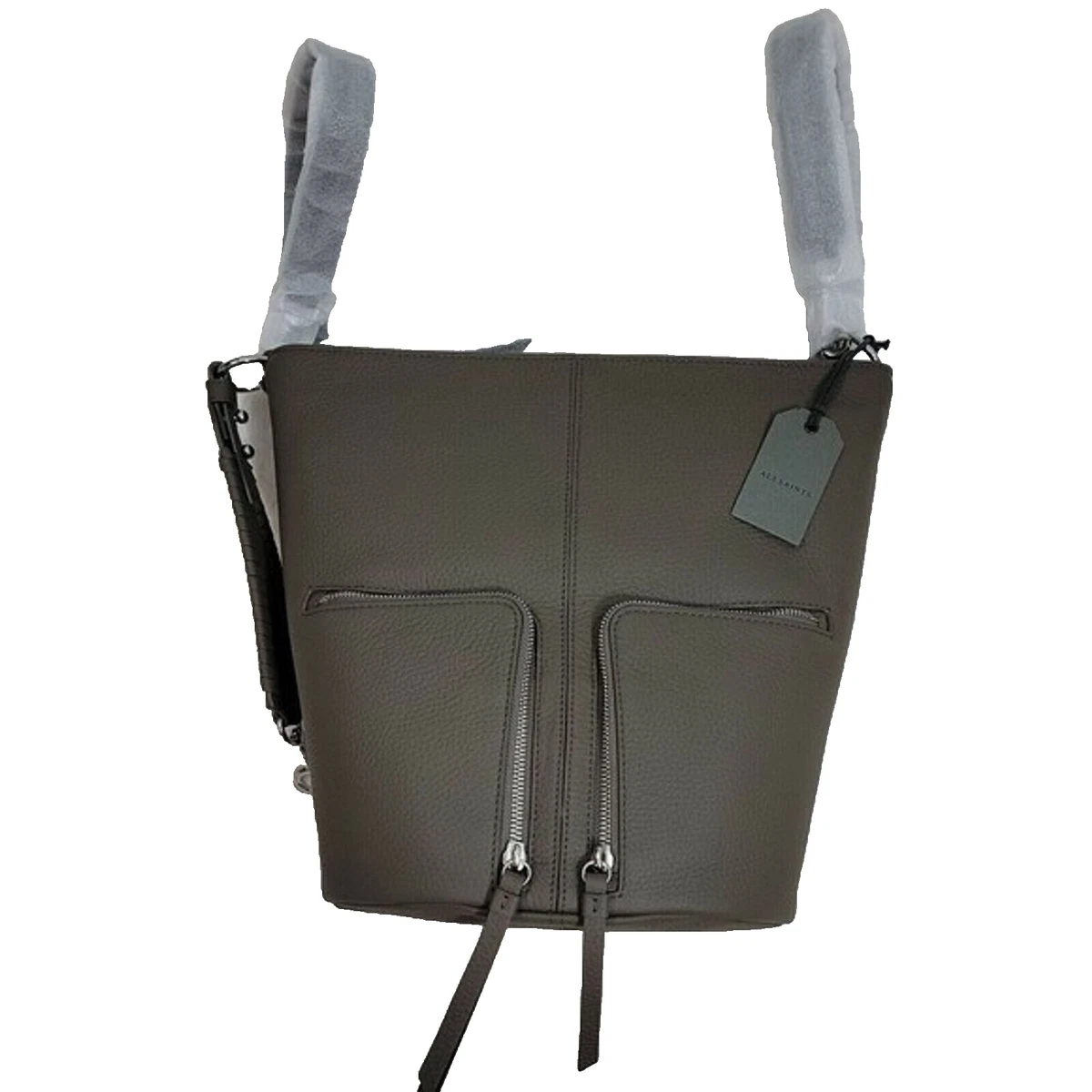ALL SAINTS Lea Fetch Small Leather Convertible Backpack In Mink Grey NWT |  eBay
