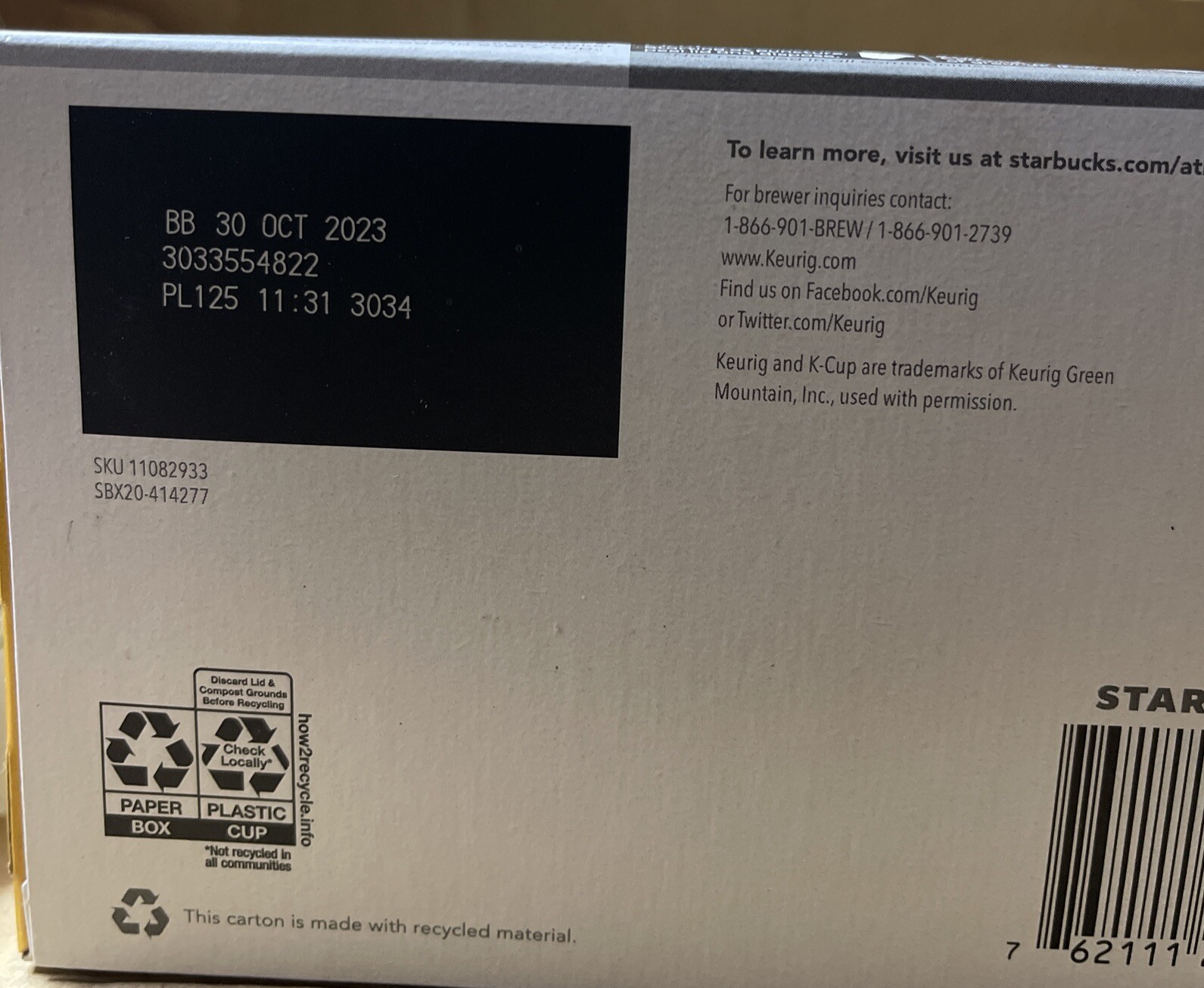 Starbucks Blonde Roast 60 K-Cup Coffee Pods with 2X Caffeine