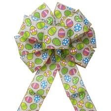 Wired Candied Easter Eggs Linen Wreath Bows  -  Easter Bows for Baskets Crafts