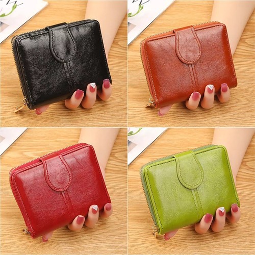 Leather Wallets for Women RFID Blocking Zipper Pocket Small Bifold Card Case