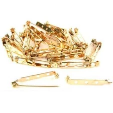 40 Bar Pin Backs Broach Hat Badge Jewelry Safety Parts 38 x 5mm