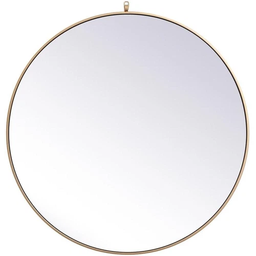 Elegant Decor Eternity 39" Round Mid Century Metal Frame Hooked Mirror in Brass - Picture 1 of 7
