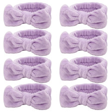8 Pack Purple Spa Headbands for Women - Cute Terry Cloth Bow Hairbands