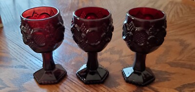 Set of 3 - Avon Cape Cod Ruby Wine Goblet - 4 1/2''