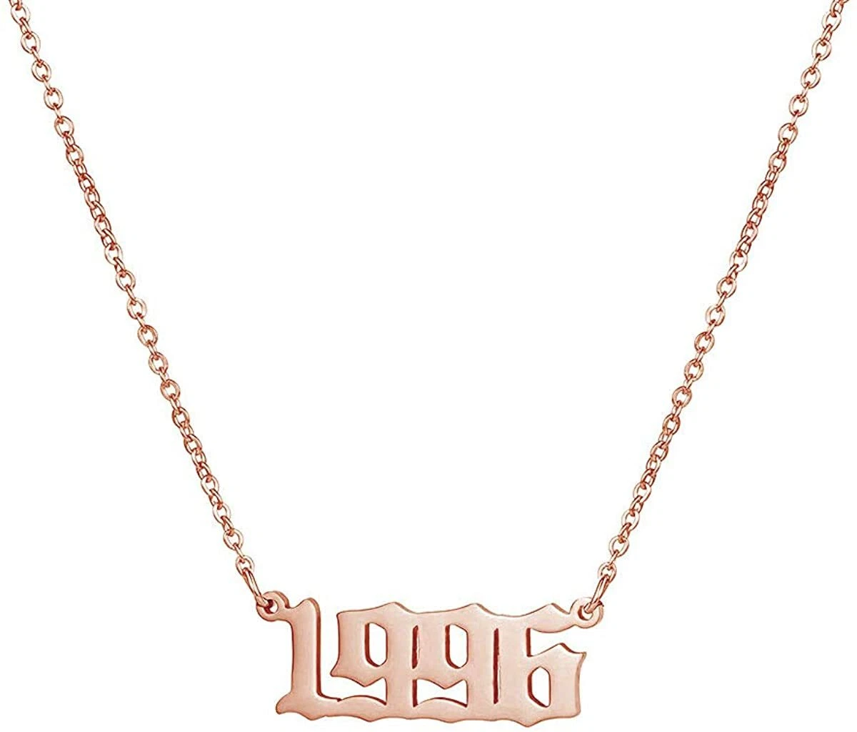 Birth Year Number 1996 Necklace with Chain 14k Rose Gold Plated