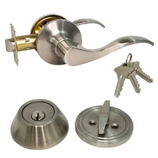 Passage Lever and Keyed Deadbolt Lock Set Entry Sc1 Stainless Steel 3 Keys