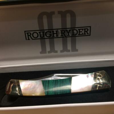 Rough Ryder Stoneworx Malachite & Pearl Moose Knife 3 1/2'' Pocket Knife RR2035