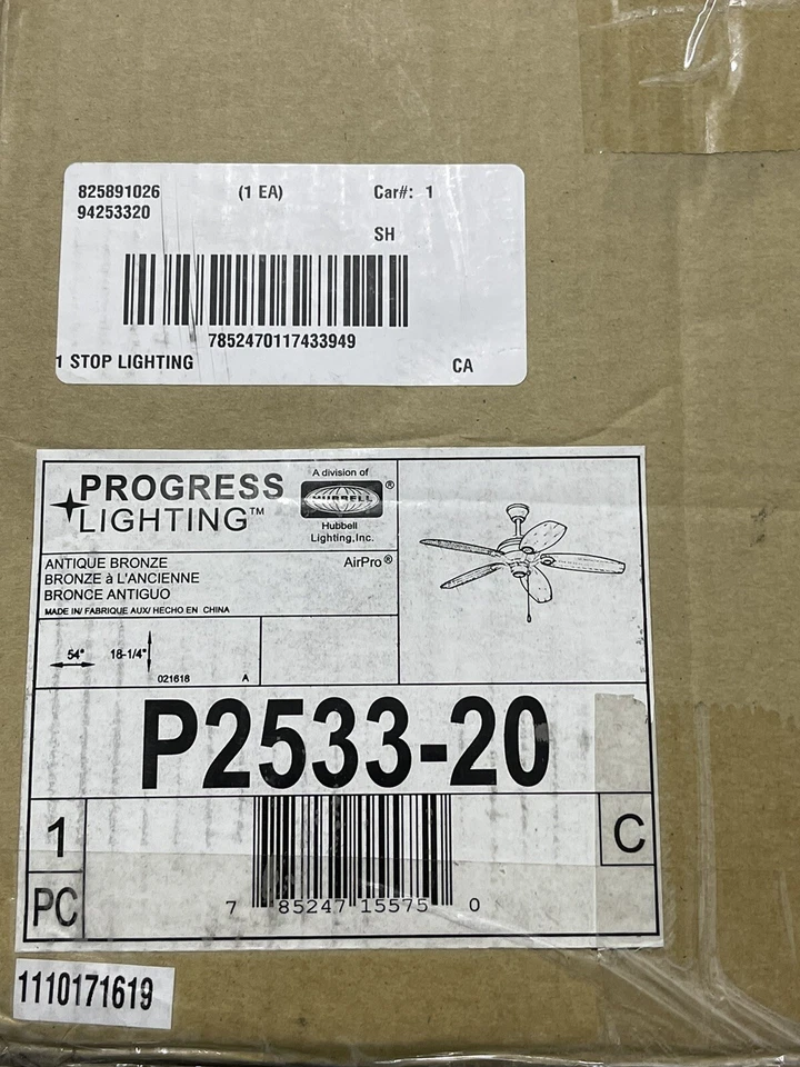 Progress Lighting P2533-20 Downrod Mount, 5 Antique Bronze Blades Ceiling Fan - Image 2 of 3