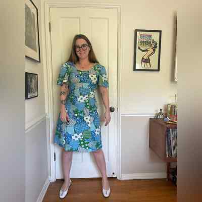 70s Vintage A Line Patchwork Prairie Dress w Cats | eBay