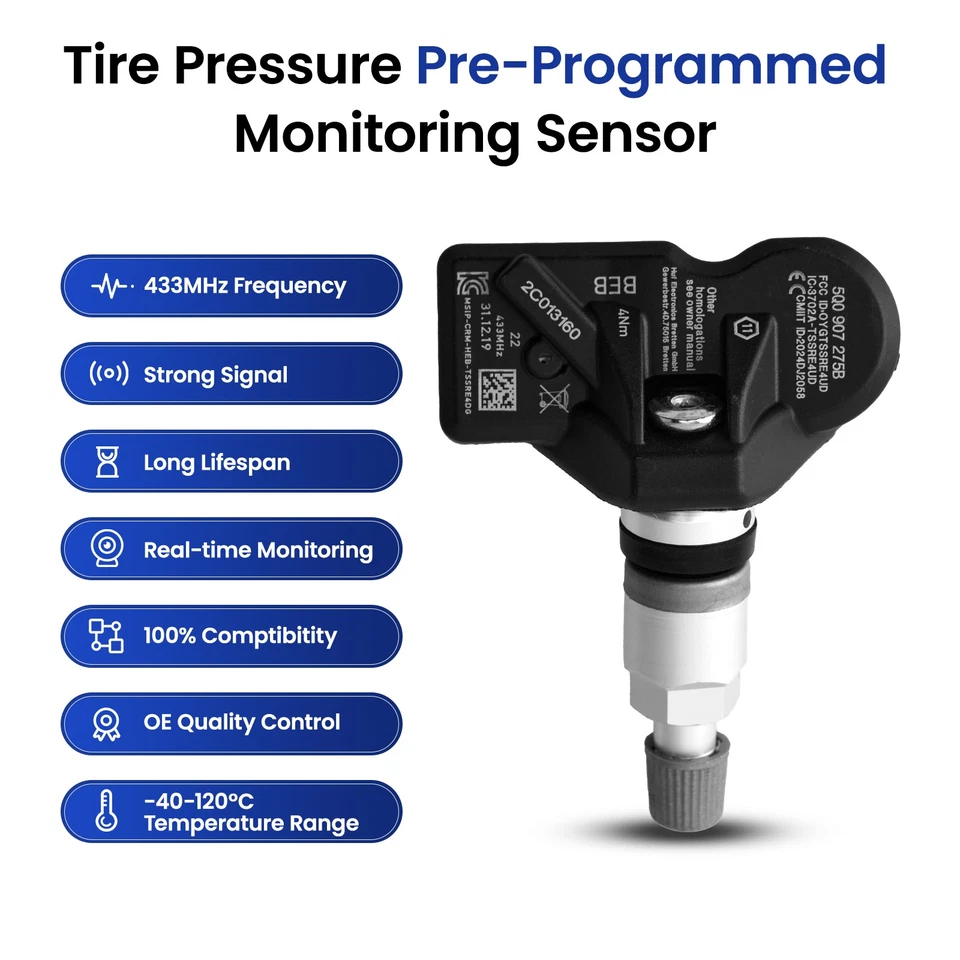4pcs TPMS Tire Pressure Sensors 5Q0907275B For Porsche Audi McLaren VW 433MHz - Image 2 of 4