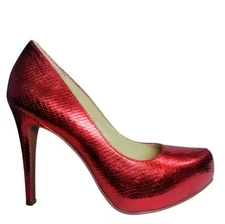 Jessica Simpson Parisah Red Metallic Snake Platform Pumps High Heels Size 8 1/2