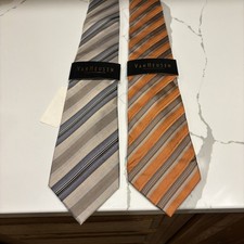 NWT Van Heusen Men's Silk Tie Lot of 2 Orange Tan Blue Striped Stain Resistant