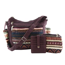Canyon Sky Women's Southwest Burgundy Traveler Crossbody Bag with Wallet & Pouch