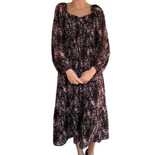 Burgundy Floral Printed Smocked Torso Midi Dress