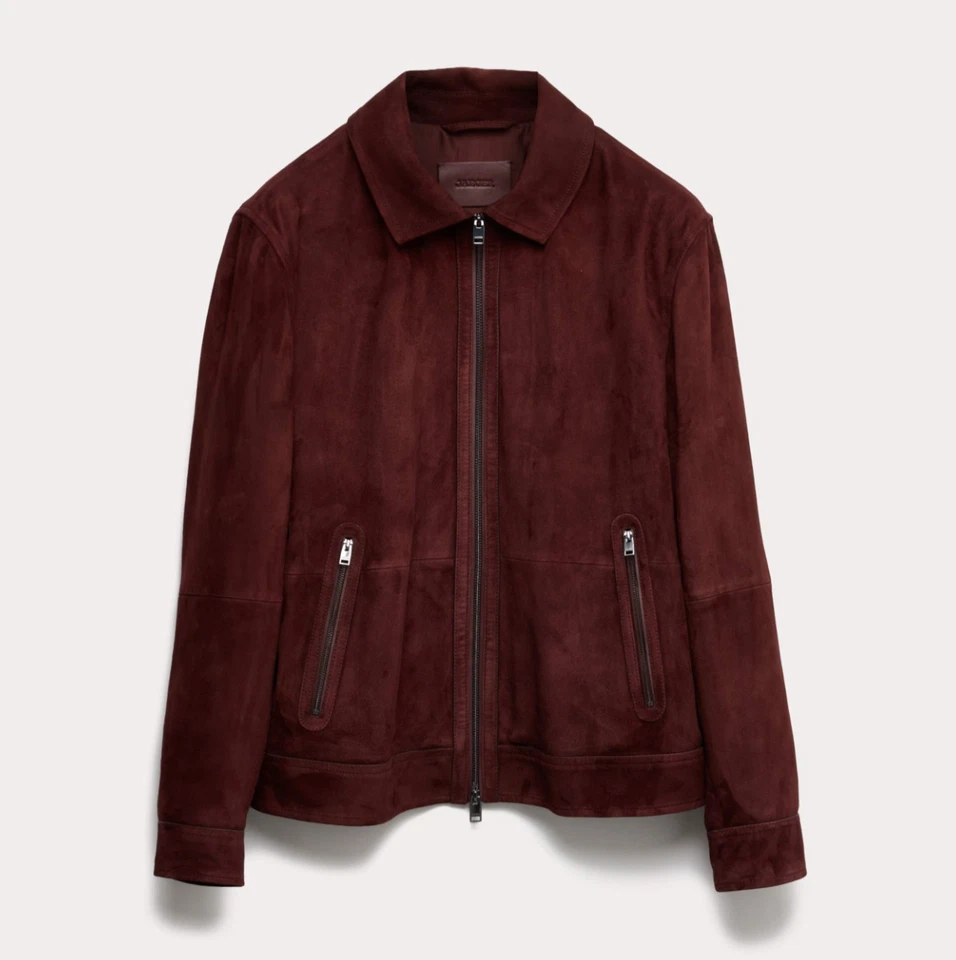 Burgundy Café Racer Leather Jacket for Men Pure Suede Size XS S M L XL CM - Image 4 of 4