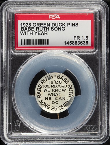 1928 Green Duck Pins Babe Ruth New York Yankees Song With Year PSA 1.5