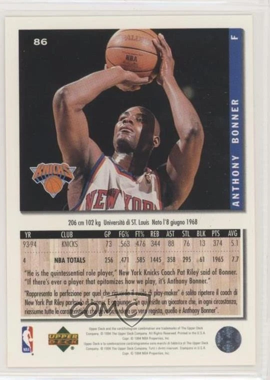1994-95 Upper Deck Collector's Choice International Italian Anthony Bonner #86 - Image 2 of 2