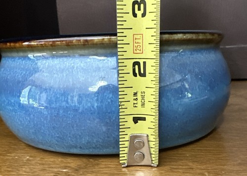 Ciotola ceramica artistica smaltata blu marrone lanciata a mano firmata 6,5" - Foto 5 di 7