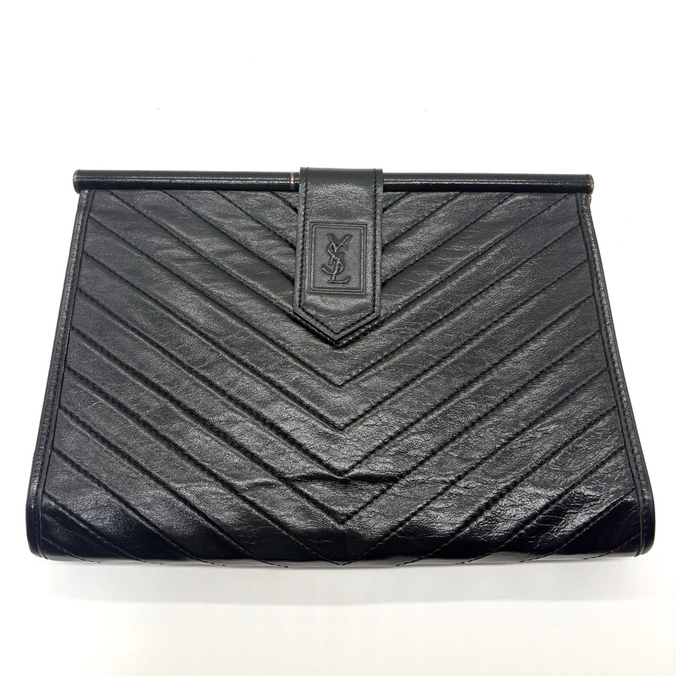 Yves Saint Laurent Clutch Bag Leather Black Cassandra YSL Vintage Authentic!