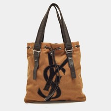 Yves Saint Laurent Kahala Brown Fabric and Velvet Drawstring Tote