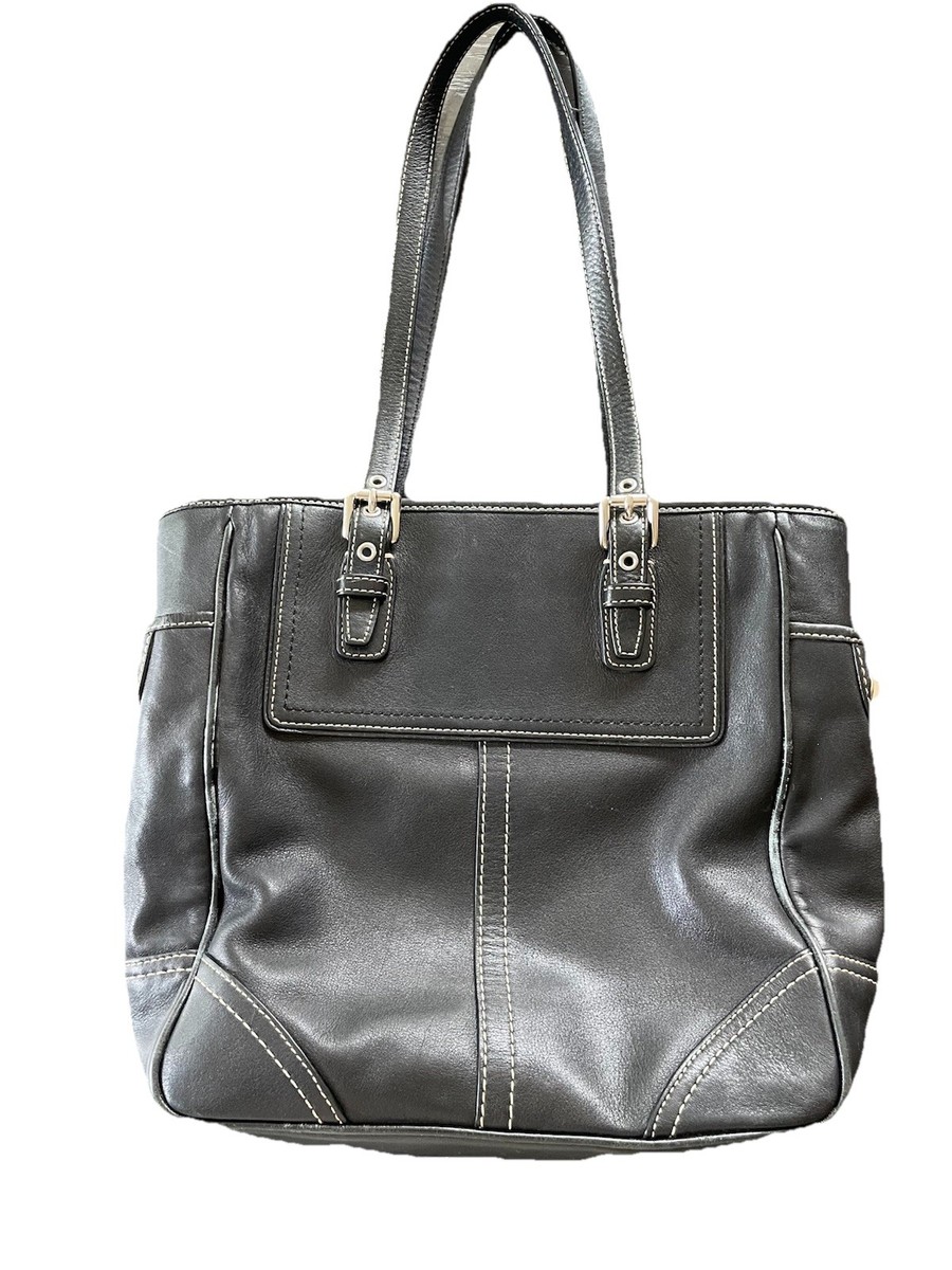 Coach F1043 Hampton Gallery Black/Patent Lg Leather Tote Contrast