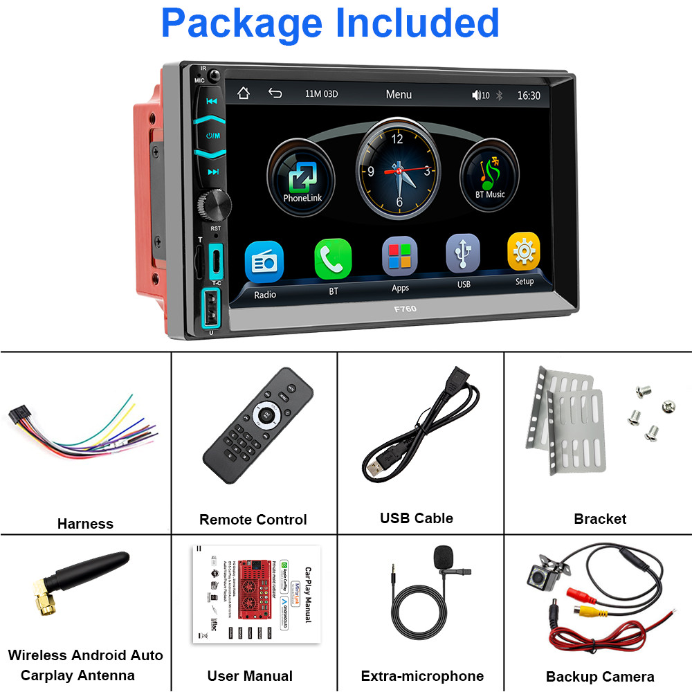 7" Wireless Car Radio Double 2DIN Apple CarPlay Stereo Touch Screen Bluetooth FM