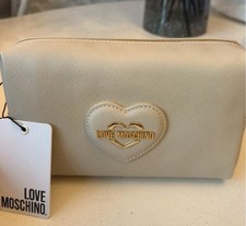 Love Moschino Beige PU Make-Up Bag Heart Logo Zip, MPN JC5306PP9LKL0110