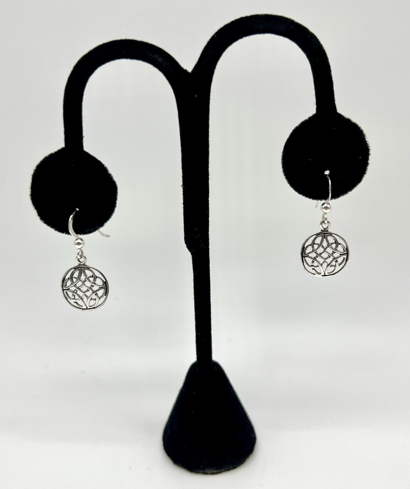 Sterling Silver Round Celtic Dangle Earrings     … - image 1