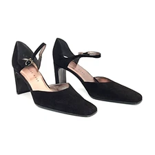 Vtg Nine West Black Velvet D'Orsay Pumps Square Toe Heels Ankle Strap Size 9M