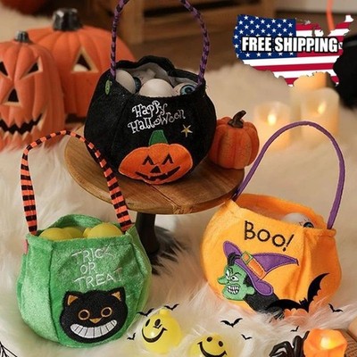 12PCS Halloween Candy Tote Bags Pumpkin Prank Gift Handle Chocolate Packing Deco