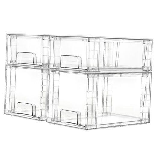 4 Pack Clear Stackable Storage Drawers,Easy to Assemble Bathroom Organizers
