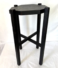 Vintage Arts & Crafts Plant Stand Solid Wood Fern Pedestal Black 17x9"