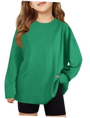 Girls Oversized Tshirts Kids Long Sleeve Crewneck Shirts Fall 9-10 Years Green