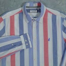 PINK Thomas Pink Casual Oxford Shirt Mens M Long Sleeve Button Up Striped Blue