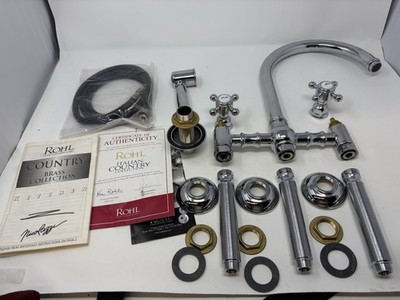 Rohl Polished Chrome Bridge Kitchen Faucet side spray B1461 WSCR 70 Cross Handle