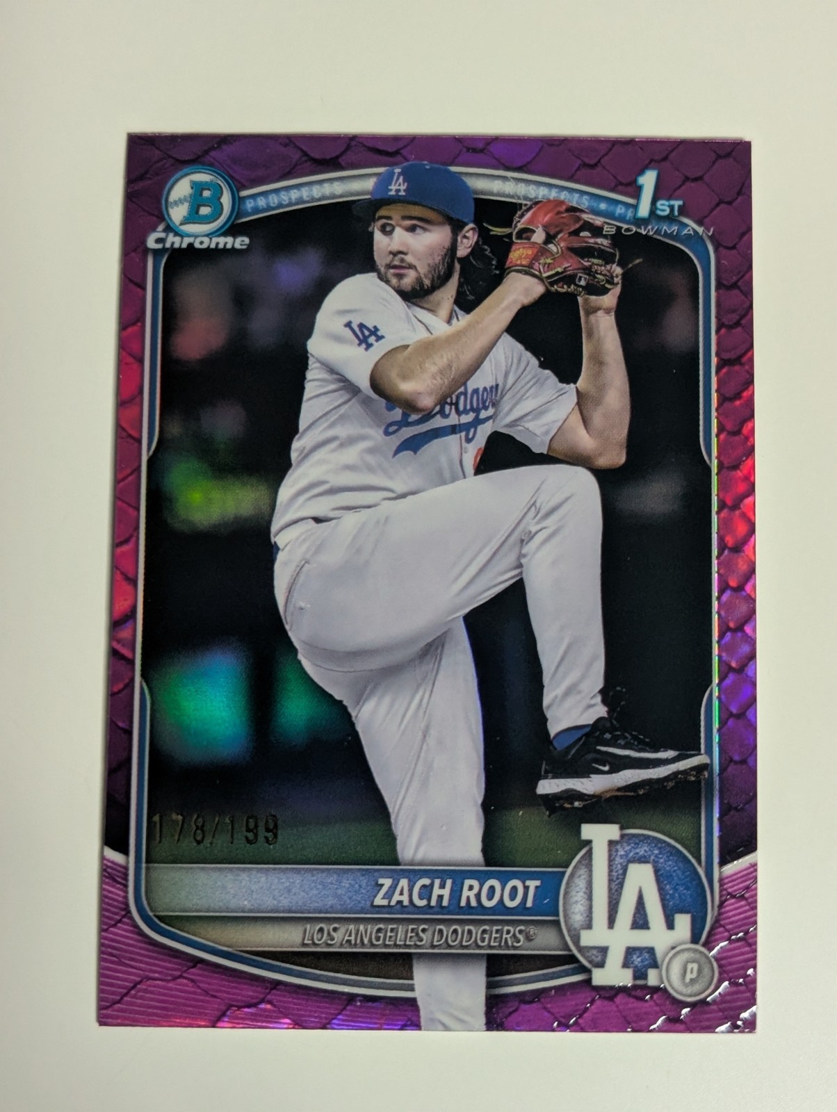 Zach Root 2025 Bowman Draft Chrome 1st Fuchsia Reptilian Refractor /199 Dodgers