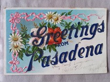Pasadena CA postcard GREETINGS FROM PASADENA FLORAL EMBOSSED GLITTER j/13 AY0227