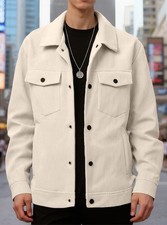 Mens Corduroy Overshirt Jacket Casual Long Sleeve Collared Shacket Coat UK