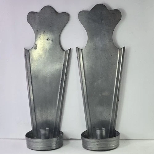 Pair Vintage Primitive Colonial Tin Wall Candle Sconces – Farmhouse Rustic Décor